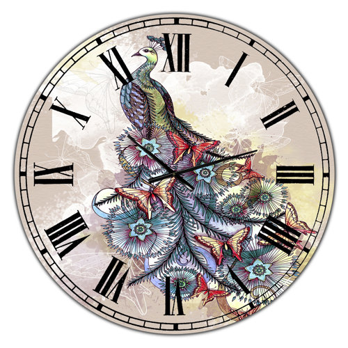 East Urban Home Butterfly Peacock Oversized Cottage Wall Clock Wayfair